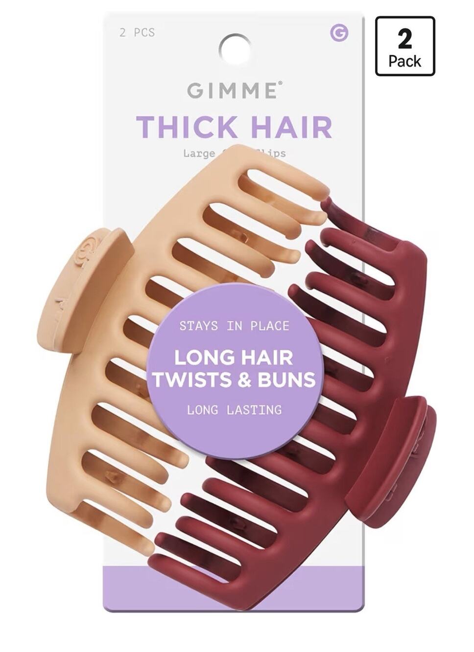 Gimme Beauty Thick Hair Claw Clips - Beige/burgundy - 2ct
